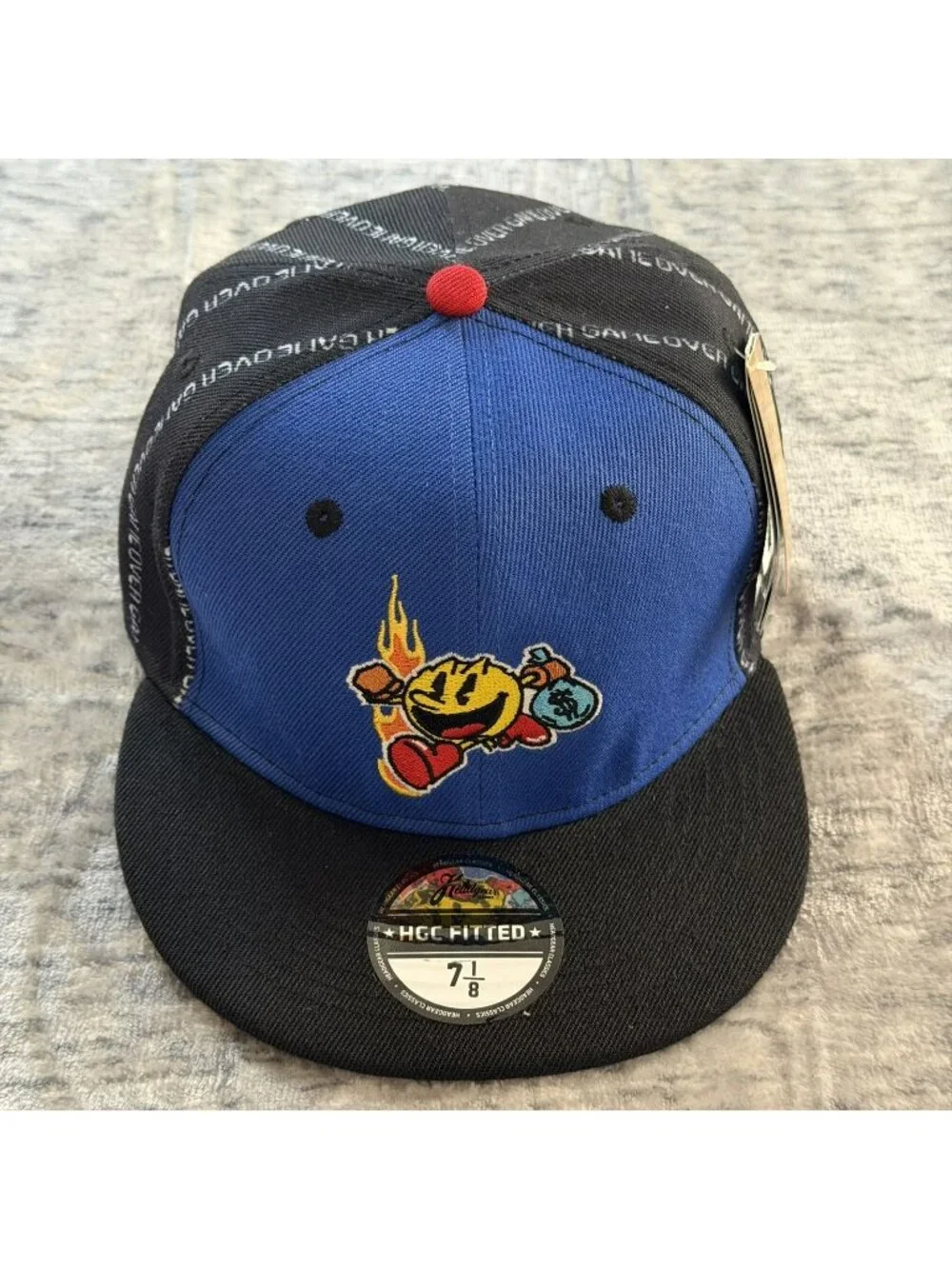 Headgear Classics Pac-Man Money Bag Fitted Hat 7 1/8 Black Blue Red HGC Fitted